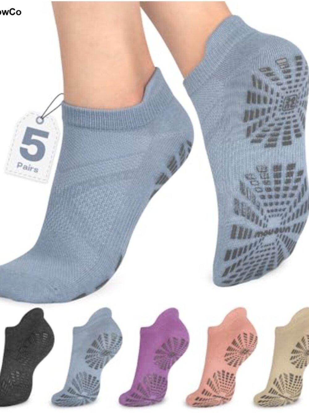 Non Slip Pilates Yoga Socks with Grips for Women Cotton Ankle Socks
